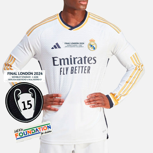 PRIMERA EQUIPACIÓN REAL MADRID 2024 (FINAL WEMBLEY 2024) MANGA LARGA | ESPECIAL 15 CHAMPIONS